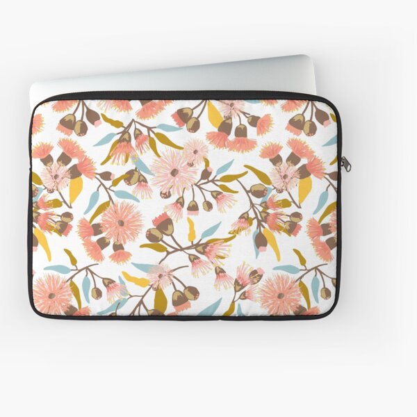 Flowering Gum Blossoms pattern in modern coral pink, mustard, gold and blue colours - pretty feminine design Laptop Sleeve