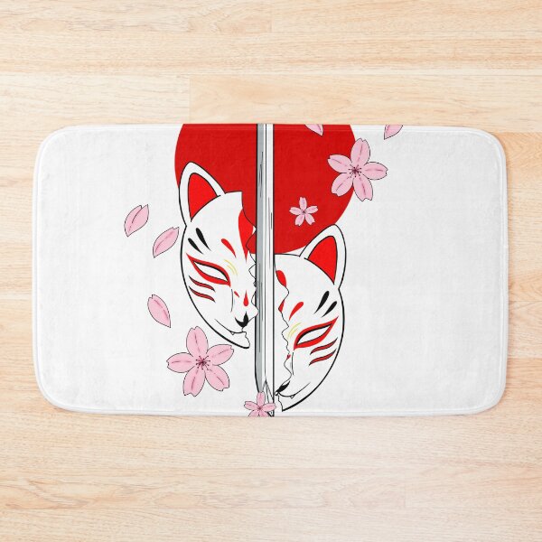 Item preview, Kitsune mask with a katana, yokai, japanese aesthetic sakura flowers, japanese traditional art inspiration, designed and sold by shodark.