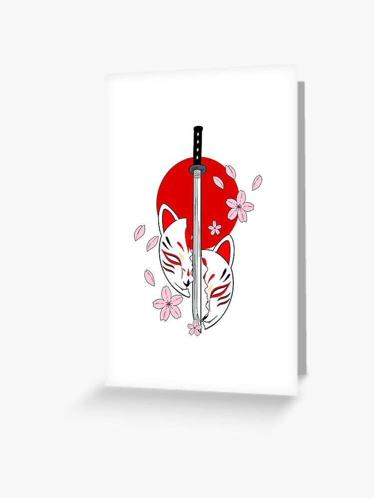 Japanese Aesthetic Kitsune Fox Mask Art Greeting Card for Sale by