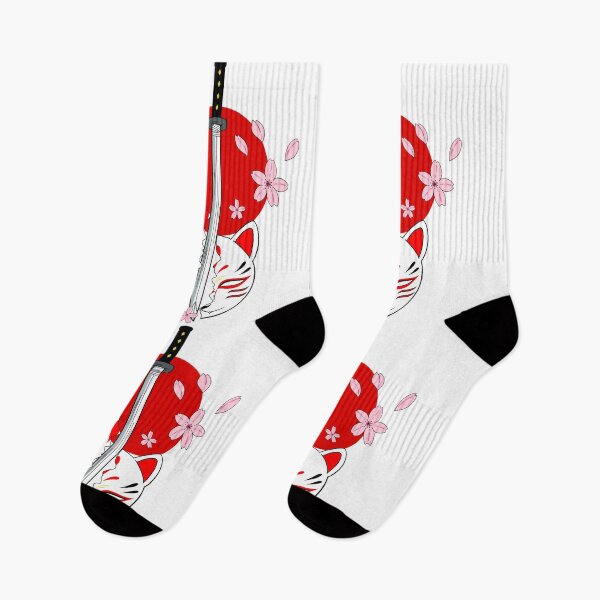 Item preview, Kitsune mask with a katana, yokai, japanese aesthetic sakura flowers, japanese traditional art inspiration, designed and sold by shodark.