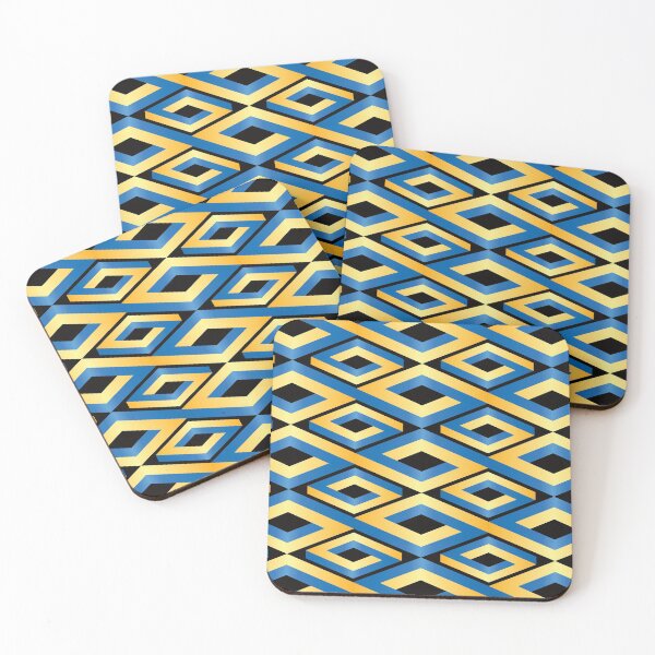 Item preview, (FLOWING) PENROSE CUBE V2 Loop Pattern -  GOLD and BLUE on BLACK Background (v2 GOLDBLUE on BLACK) © designed and sold by DesignsByLawerg.