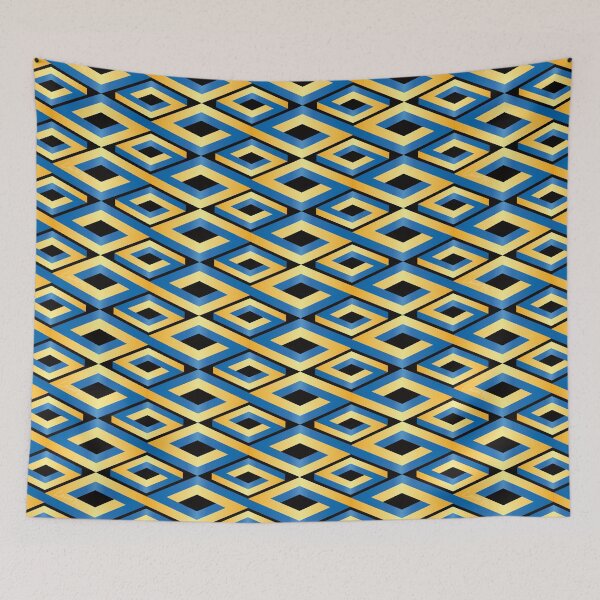 Item preview, (FLOWING) PENROSE CUBE V2 Loop Pattern - GOLD and BLUE on BLACK Background (v2 GOLDBLUE on BLACK) © designed and sold by DesignsByLawerg.