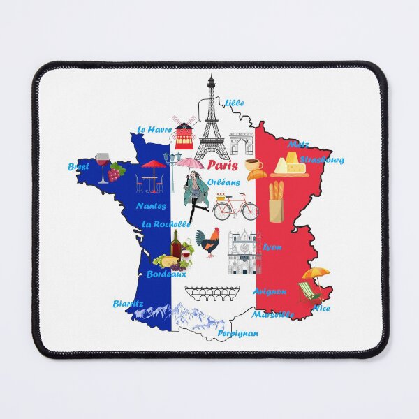 Item preview, France Map Tee Landmarks tourist attractions major cities flag designed and sold by mashmosh.