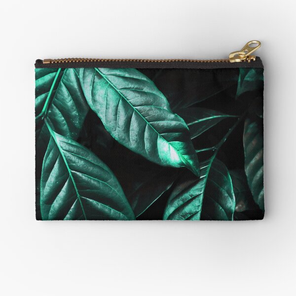 Shiny Emerald Green Leaves Zipper Pouch