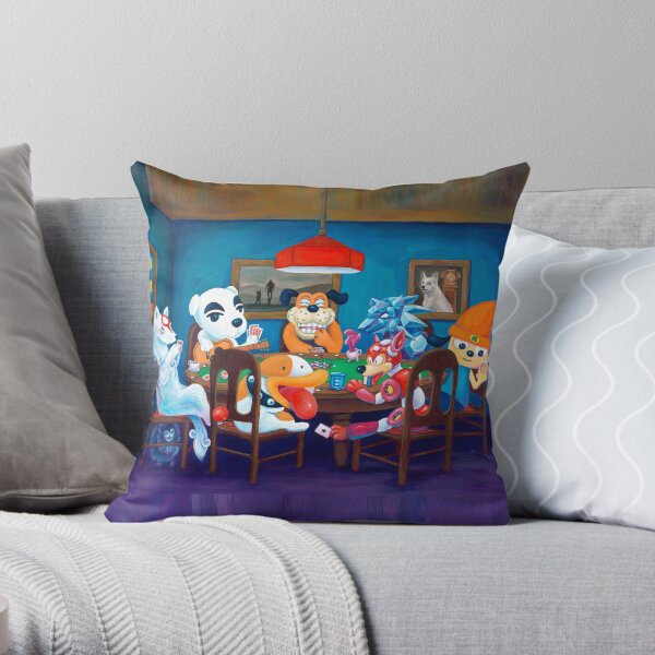 Video Game Dogs Playing Poker Throw Pillow