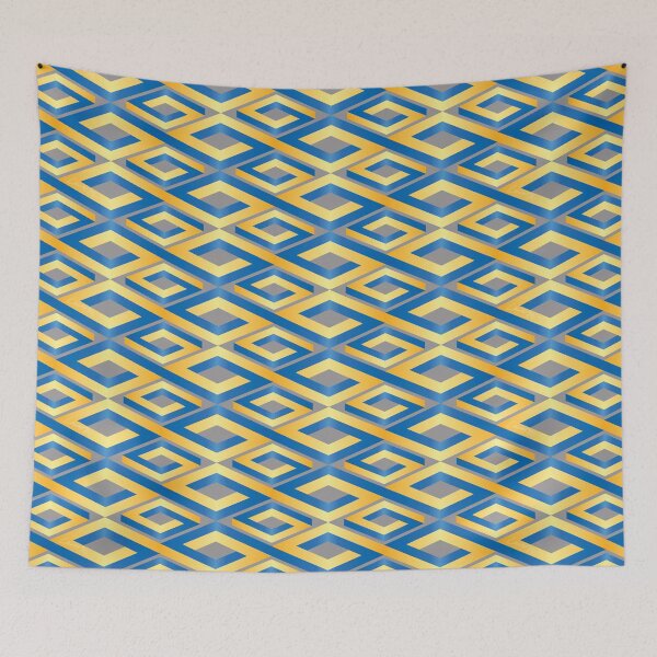 Item preview, (FLOWING) PENROSE CUBE V2 Loop Pattern - GOLD and BLUE on GRAY Background (v2 GOLDBLUE on GRAY) © designed and sold by DesignsByLawerg.