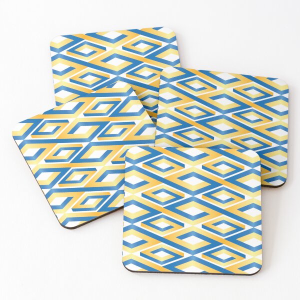 Item preview, (FLOWING) PENROSE CUBE V2 Loop Pattern -  GOLD and BLUE on WHITE Background (v2 GOLDBLUE on WHITE) © designed and sold by DesignsByLawerg.