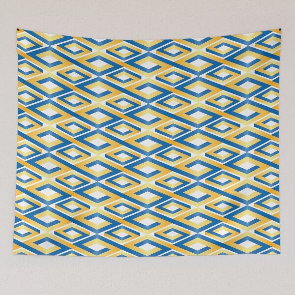 Item preview, (FLOWING) PENROSE CUBE V2 Loop Pattern - GOLD and BLUE on WHITE Background (v2 GOLDBLUE on WHITE) © designed and sold by DesignsByLawerg.