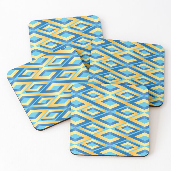 Item preview, (FLOWING) PENROSE CUBE Loop Pattern V2 -  GOLD and BLUE on TURQUOISE Background (v2 GOLDBLUE on TURQUOISE) © designed and sold by DesignsByLawerg.