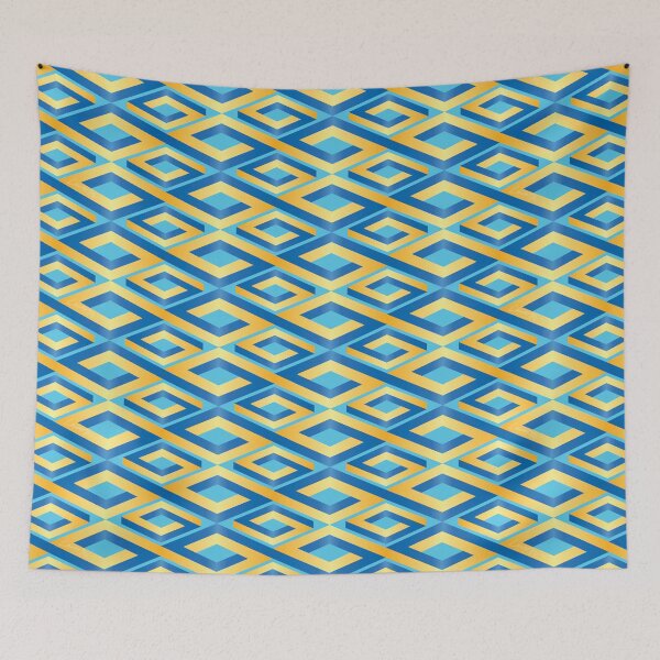 Item preview, (FLOWING) PENROSE CUBE Loop Pattern V2 - GOLD and BLUE on TURQUOISE Background (v2 GOLDBLUE on TURQUOISE) © designed and sold by DesignsByLawerg.