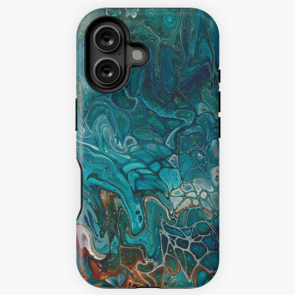 Item preview, Paint pour abstract blue ocean orange designed and sold by Kitty van den Heuvel.