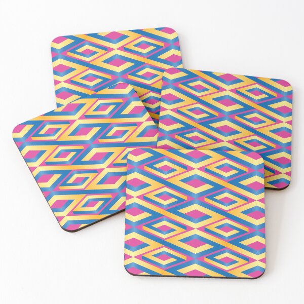 Item preview, (FLOWING) PENROSE CUBE V2 Loop Pattern -  GOLD and BLUE on PINK Background (v2 GOLDBLUE on PINK) © designed and sold by DesignsByLawerg.