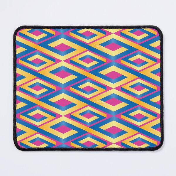 Item preview, (FLOWING) PENROSE CUBE V2 Loop Pattern -  GOLD and BLUE on PINK Background (v2 GOLDBLUE on PINK) © designed and sold by DesignsByLawerg.