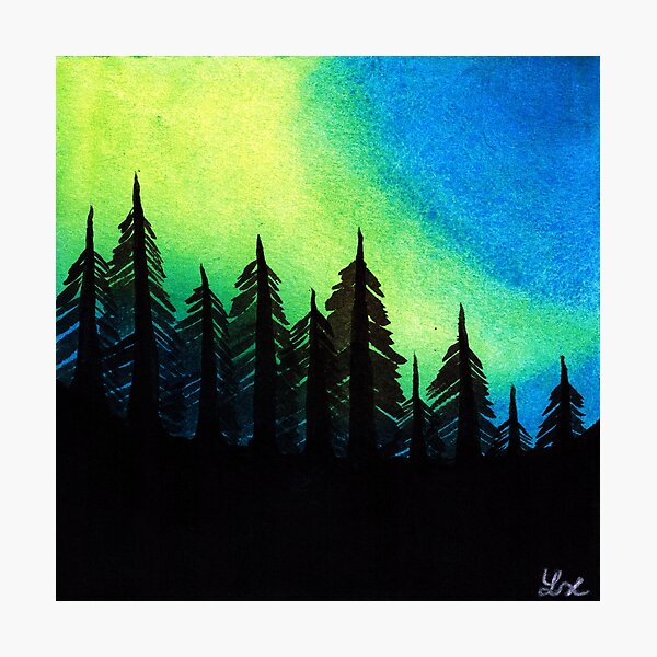 Aurora Borealis with Trees Photographic Print