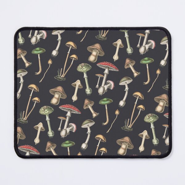 Mushrooms Botanical Illustration on charcoal Mouse Pad