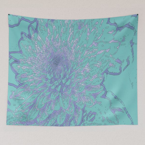 Item preview, Ink ouyline petal of the chrysanthemum flower on blue tone colour. designed and sold by Trianglegreen.