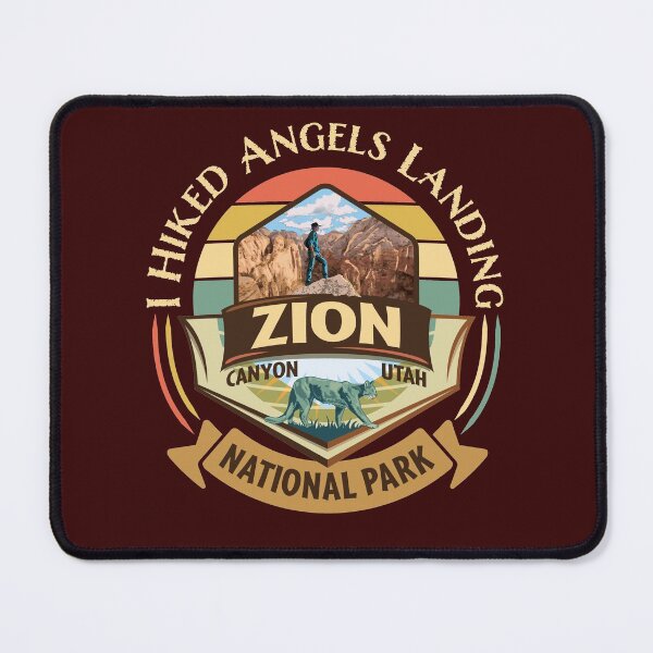 Item preview, Zion National Park Utah I Hiked Angels Landings Retro Vintage Style Badge Design with Hiker and Cougar  designed and sold by SunNoonPark.
