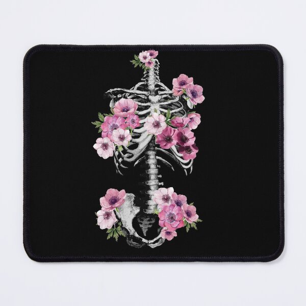 Item preview, Botanical anatomy, rib cage, pelvis, pink anemones floral skeleton designed and sold by Collagedream.