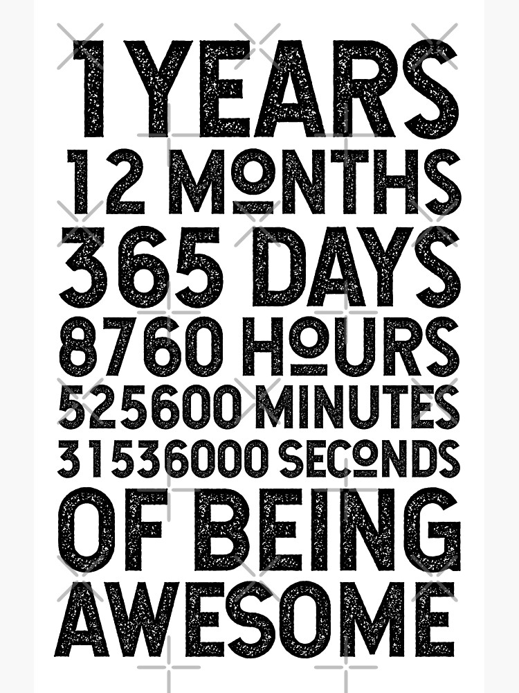 1 Years 12 Months 365 Days 8760 Hours Minutes Seconds Of Being Awesome Greeting Card For Sale By Khsp Redbubble