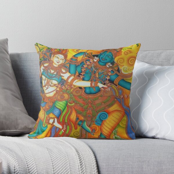 Kerala Mural Painting - Kathakali Throw Pillow