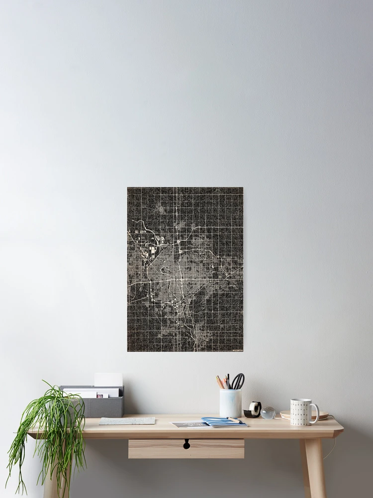 Aperçu 2 sur 3. Poster avec l'œuvre Wichita map Kansas Ink lines 2 créée et vendue par InkMaps.
