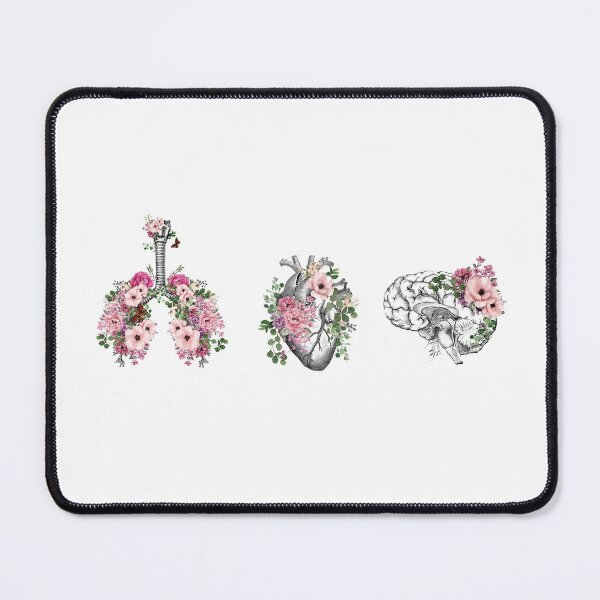 Item preview, human organs, art with floral anatomy, botany, heart, lungs and brain with flora and pink roses designed and sold by Collagedream.