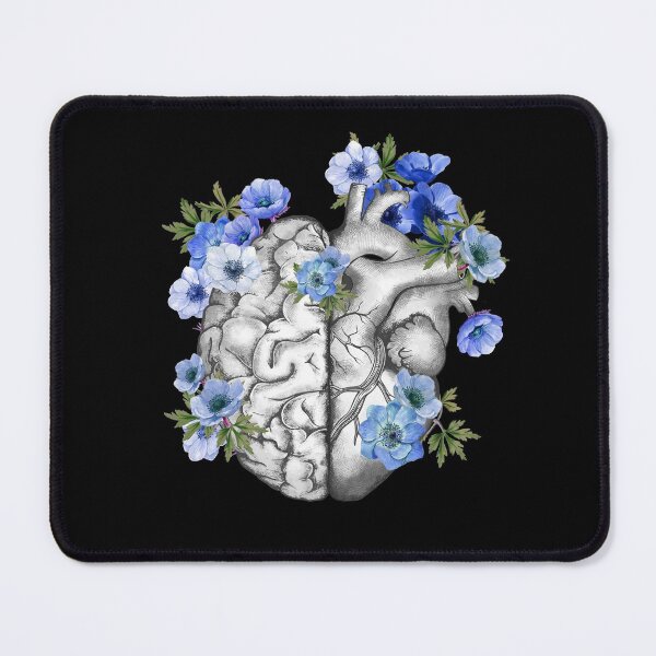 Item preview, Right balance between head or brain and heart, Half heart and brain, blue anemones flowers anemoneus designed and sold by Collagedream.