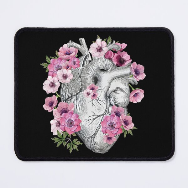 Item preview, Human heart and anemones, anatomy illustration art, lightpink anemones and green leaves designed and sold by Collagedream.