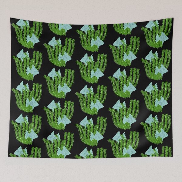 Item preview, Fish & seaweed seagrass under the water green & blue on black designed and sold by Wildflow Creations.