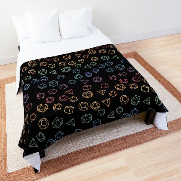 DnD Dice Rainbow on Black Pattern Comforter