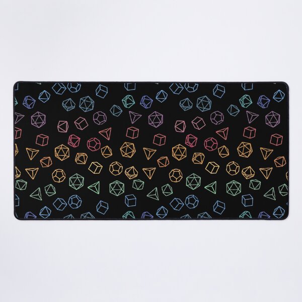 DnD Dice Rainbow on Black Pattern Desk Mat