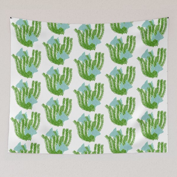 Item preview, Fish & seaweed seagrass under the water green & blue on white designed and sold by Wildflow Creations.