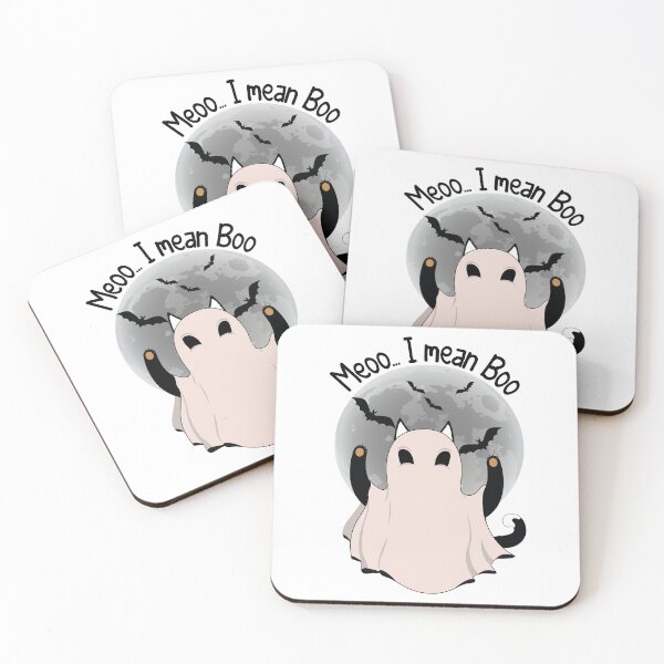 Item preview, Cat And Ghost And Moon | Meooo... I Mean Boo Funny Halloween designed and sold by YAHIA-14.