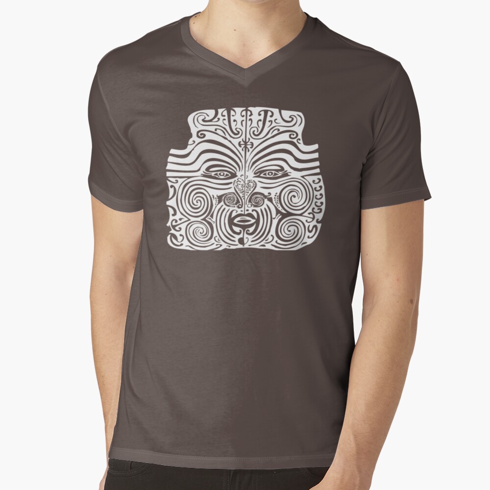 Maori Moko | Tribal Tattoo | New Zealand | Black and White | V-Neck T-Shirt