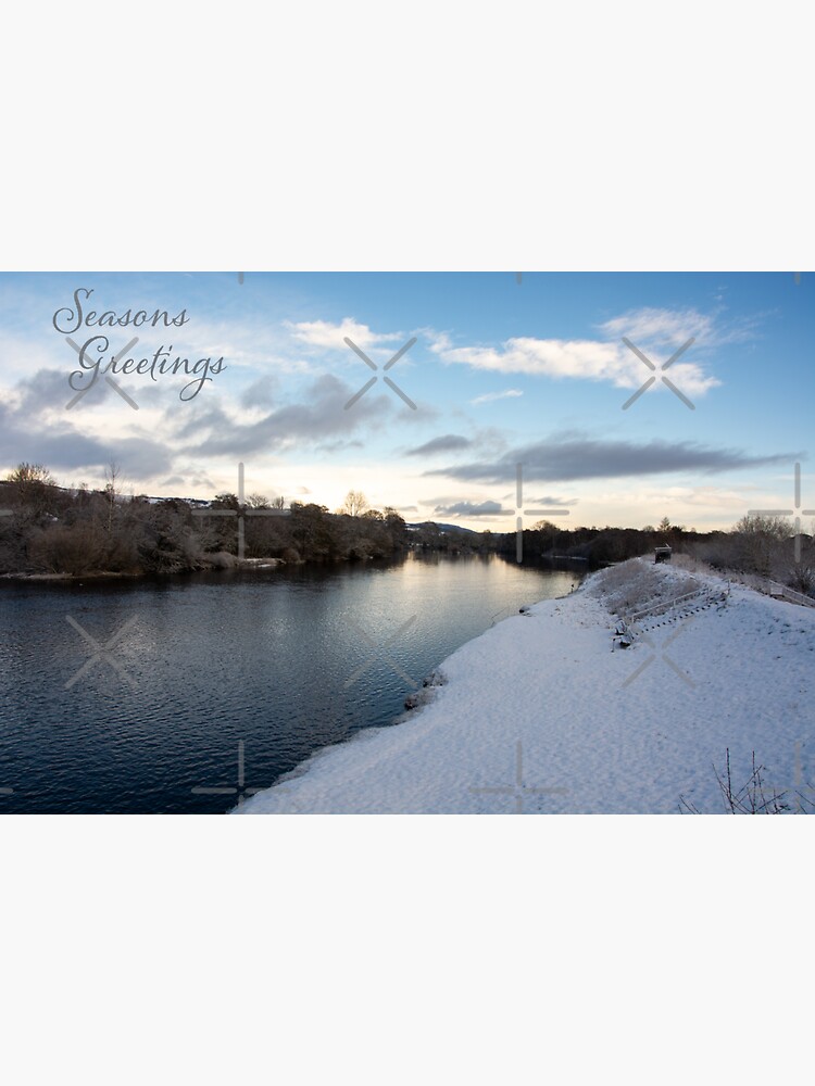 Thumbnail 3 of 3, Sticker, River Conon in Winter - with Seasons Greetings Text designed and sold by SiobhanFraser.