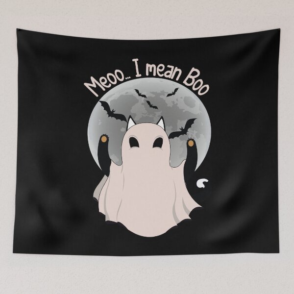Item preview, Cat And Ghost And Moon | Meooo... I Mean Boo Funny Halloween designed and sold by YAHIA-14.