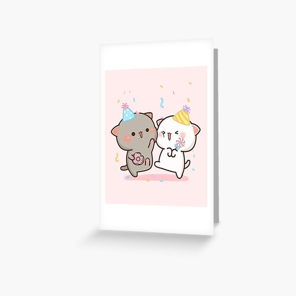 Peach and goma mochi cat Greeting Card