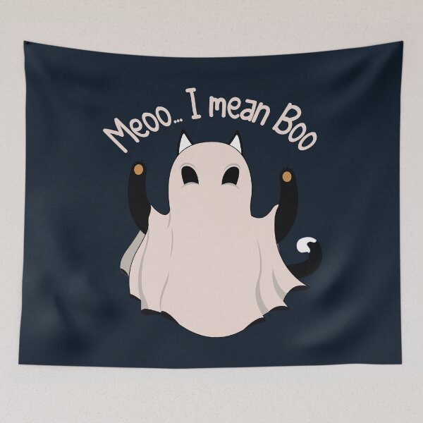 Item preview, Cat And Ghost And Moon | Meooo... I Mean Boo Funny Halloween designed and sold by YAHIA-14.