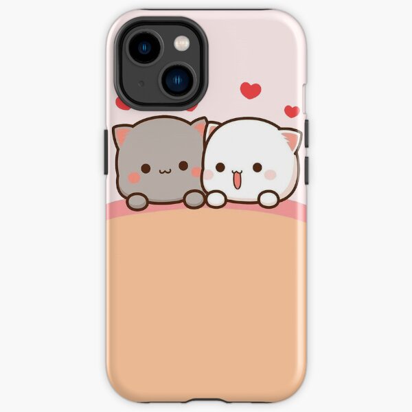 peach and goma mochi cat Funda resistente para iPhone