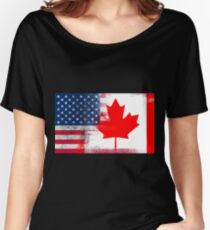 Canadian American Half Canada Half America Flag Women's Relaxed Fit T-Shirt