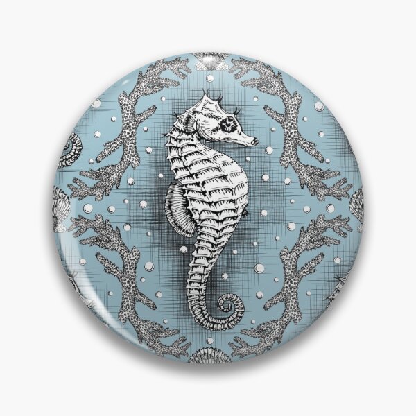 Item preview, Victorian Seahorse Damask in Powder Blue Antique Steampunk  designed and sold by LoreliDesigns.