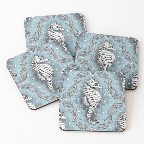 Item preview, Victorian Seahorse Damask in Powder Blue Antique Steampunk  designed and sold by LoreliDesigns.