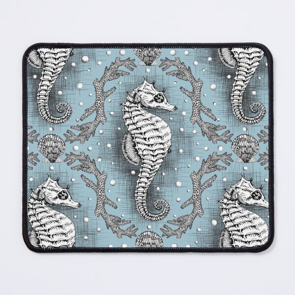 Item preview, Victorian Seahorse Damask in Powder Blue Antique Steampunk  designed and sold by LoreliDesigns.
