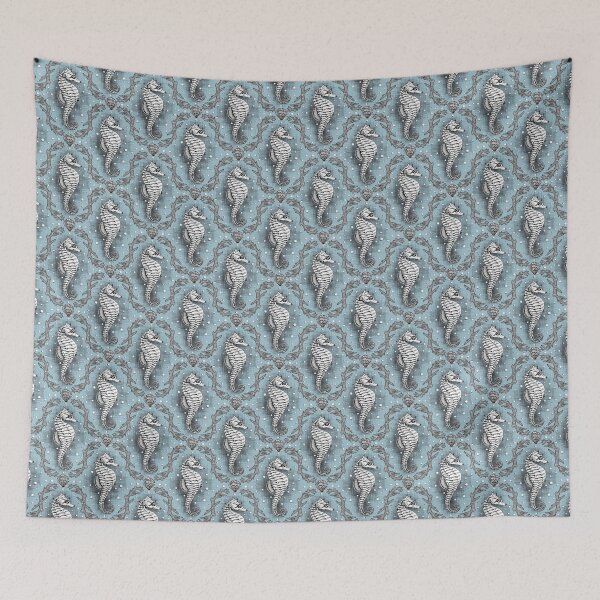 Item preview, Victorian Seahorse Damask in Powder Blue Antique Steampunk  designed and sold by LoreliDesigns.