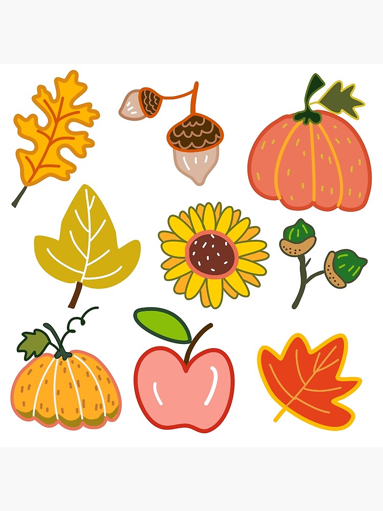 Hello fall cute cartoon autumn set Royalty Free Vector Image