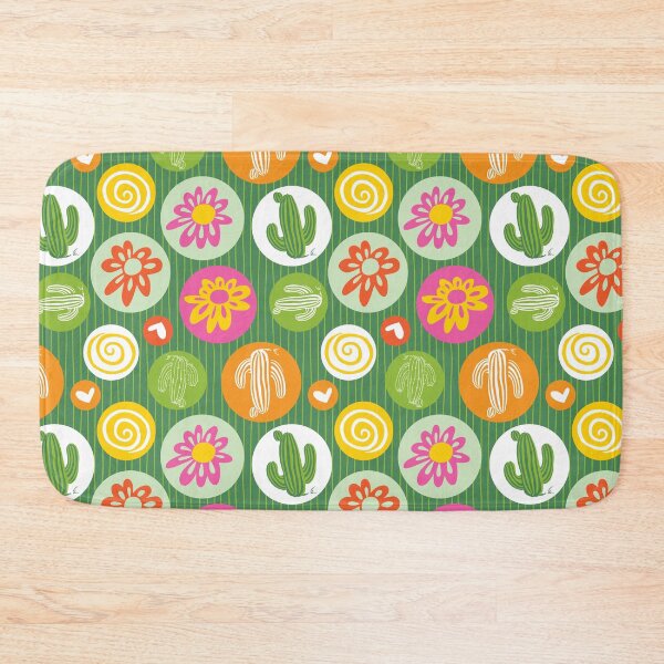 Item preview, Colourful cactus and flowers with circles and stripes repeat pattern designed and sold by jamiesoondesign.