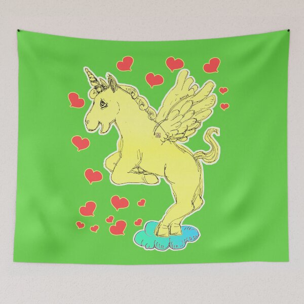 Item preview,  Loving Yellow Unicorn Horse On A Cloud (Original Drawing by ACCI) designed and sold by VanyssaGraphics.
