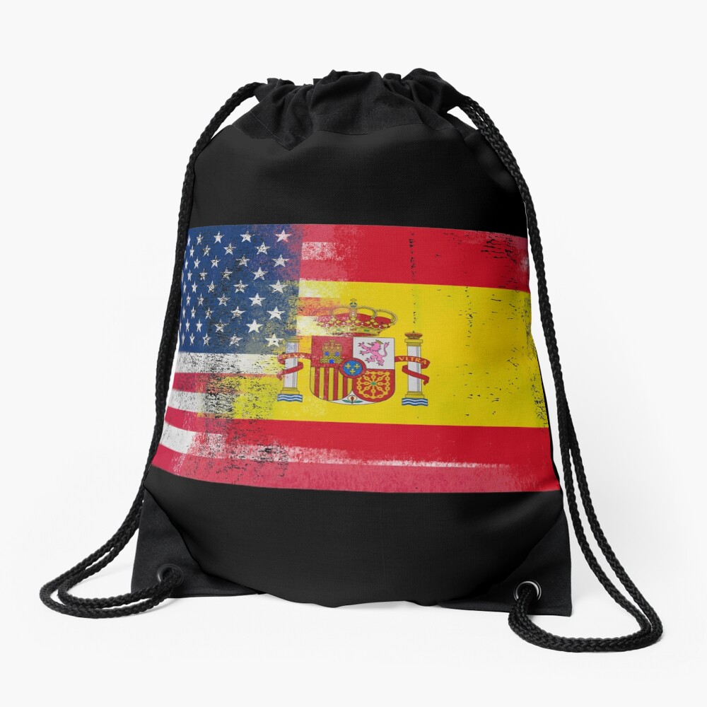 "Spanish American Half Spain Half America Flag" Drawstring Bag by