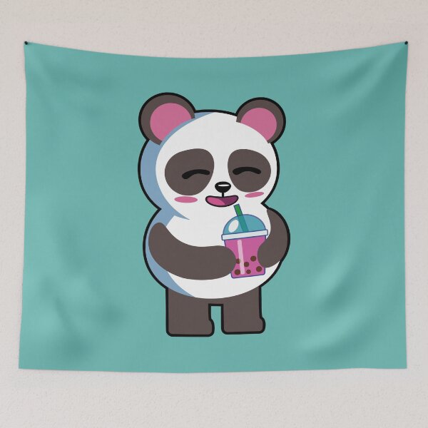 Item preview, cute panda with a pink bubble tea designed and sold by Blazing-Art.
