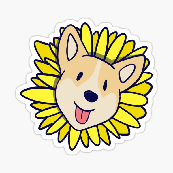 Happy Corgi Dog Sunflower Sticker